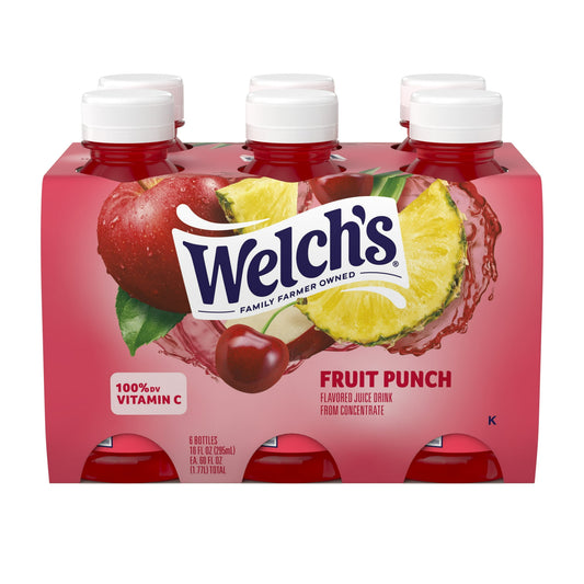 (2 pack) Welch's Fruit Punch Juice Drink, 10 fl oz On-the-Go Bottle (Pack of 6)