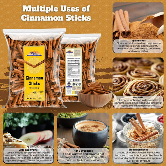 Rani Cinnamon Sticks 14oz (400g) - 72-88 Sticks - Strong Aroma, Perfect for Baking, Cooking & Beverages | 3+ Inches Length - Cassia Saigon Cinnamon from Vietnam | Kosher