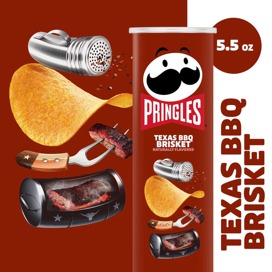 Pringles Texas BBQ Brisket Potato Chips Crisps, Lunch Snacks, 5.5 oz Canister