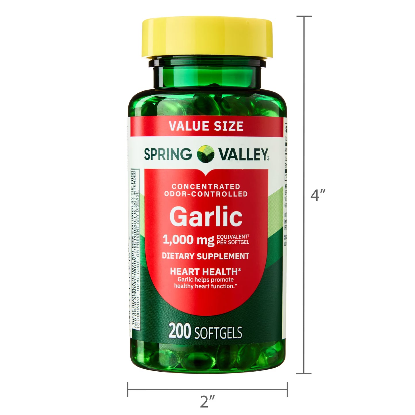 (3 pack) Spring Valley Odor-Controlled Garlic Dietary Supplement Softgels for Heart Health, 1000 mg, 200 Count