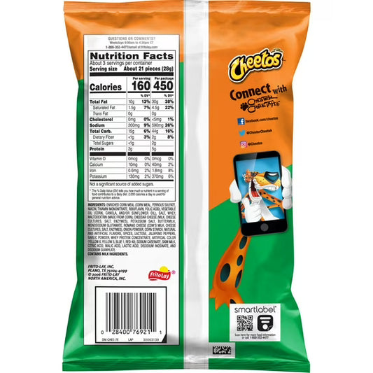 Cheetos Crunchy Cheese Cheddar Jalapeno Flavored Snacks, 2.875 oz Bag