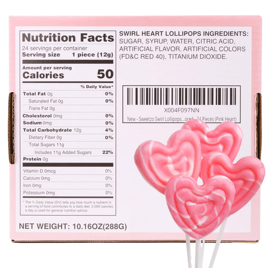 Swirl Heart Lollipops, Valentines Day Party Candy, 24 Count, 11.2 Ounce Box