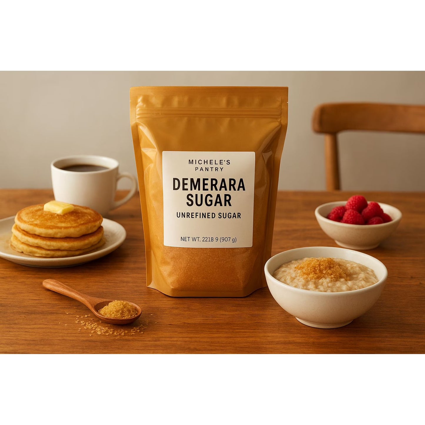 Michele’s Pantry Demerara Sugar (Unrefined Cane Sugar), 4 lbs, Allergen Free