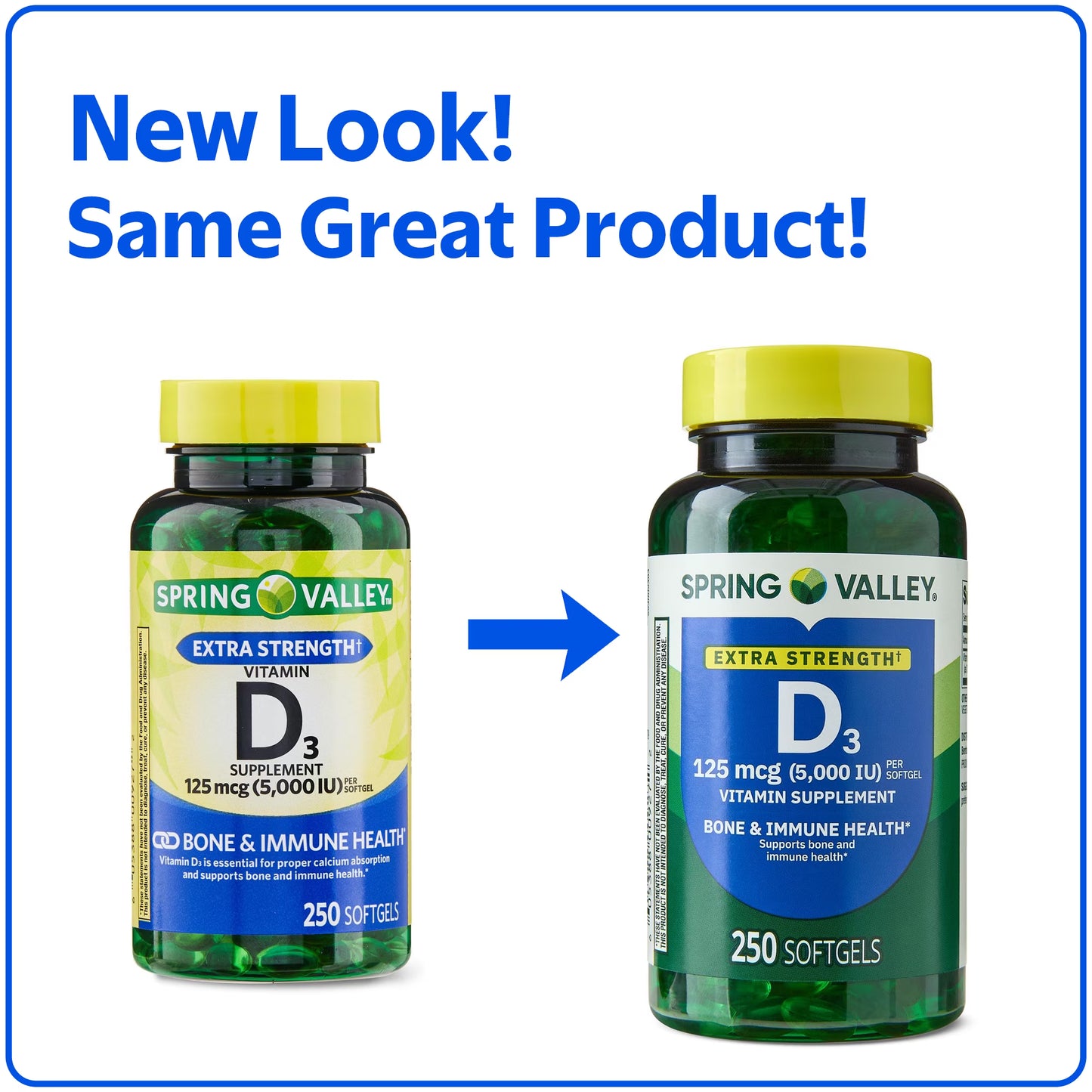 (3 pack) Spring Valley Extra Strength Vitamin D3 Softgels, 125 mcg (5000 IU), 250 Count, Supplement for Bone and Immune Health
