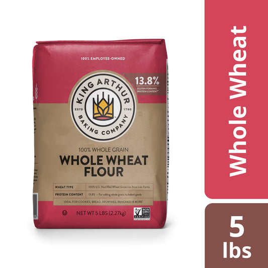 (8 pack) King Arthur Baking Company Non-GMO Project Verified, Certified Kosher 100% Whole Grain Whole Wheat Flour, 5 lb Bag