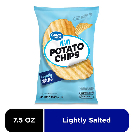 Great Value Lightly Salted Wavy Potato Chips, 7.5 oz