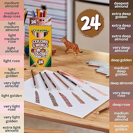 Crayola Colors of the World Colored Pencil Set (24ct), Skin Tone Colored Pencils for Kids, Coloring Book Pencils, Gifts for Kids