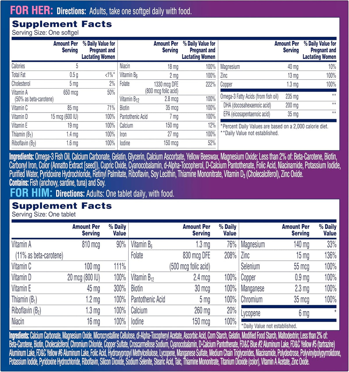 One A Day Men's & Women's Pre-Pregnancy Multivitamin Softgel including Vitamins A, Vitamin C, Vitamin D, B6, B12, Folic Acid & more, 30+30 Count, Supplement for Before, During, and Postnatal