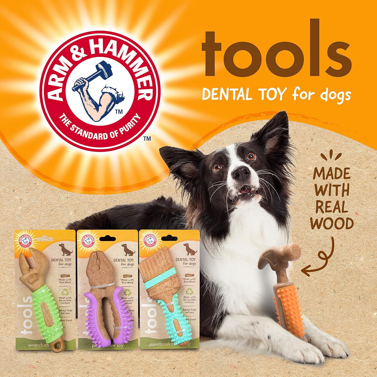Arm & Hammer Chew Tools Compressed Wood Hammer Dog Chew Toy, 7 In