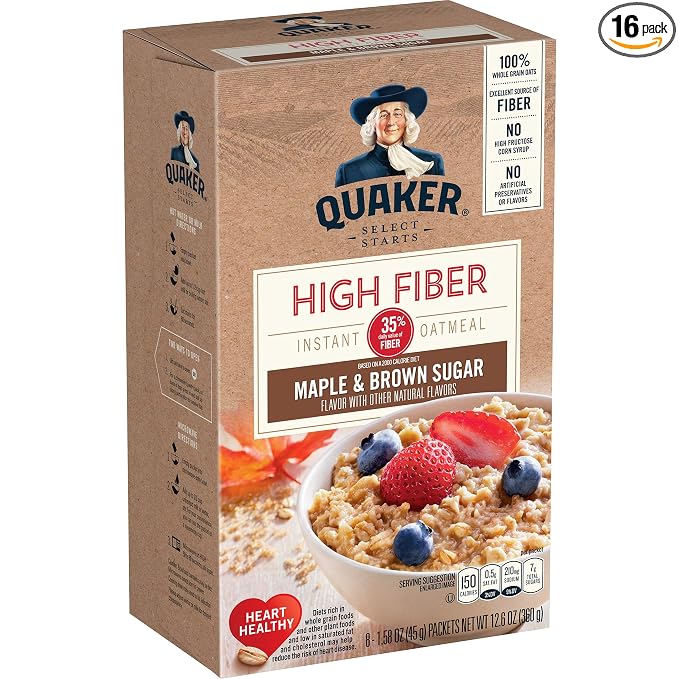 Quaker High Fiber Instant Oatmeal - Maple & Brown Sugar (2 pack)