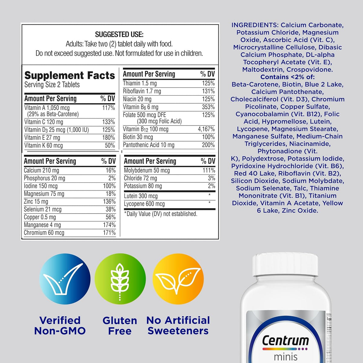 Centrum Minis Silver Men's Multivitamin for Men 50 and Over, 280 Tablets