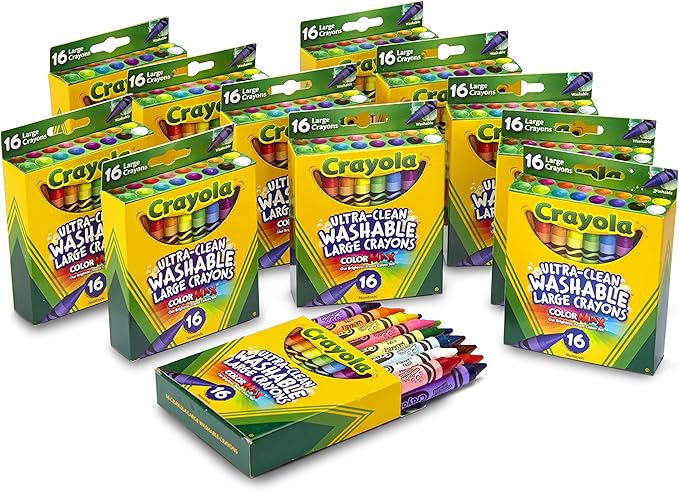 Crayola Ultra Clean Washable Large Crayons, Bulk School Supplies, 12 Packs of 16 Count