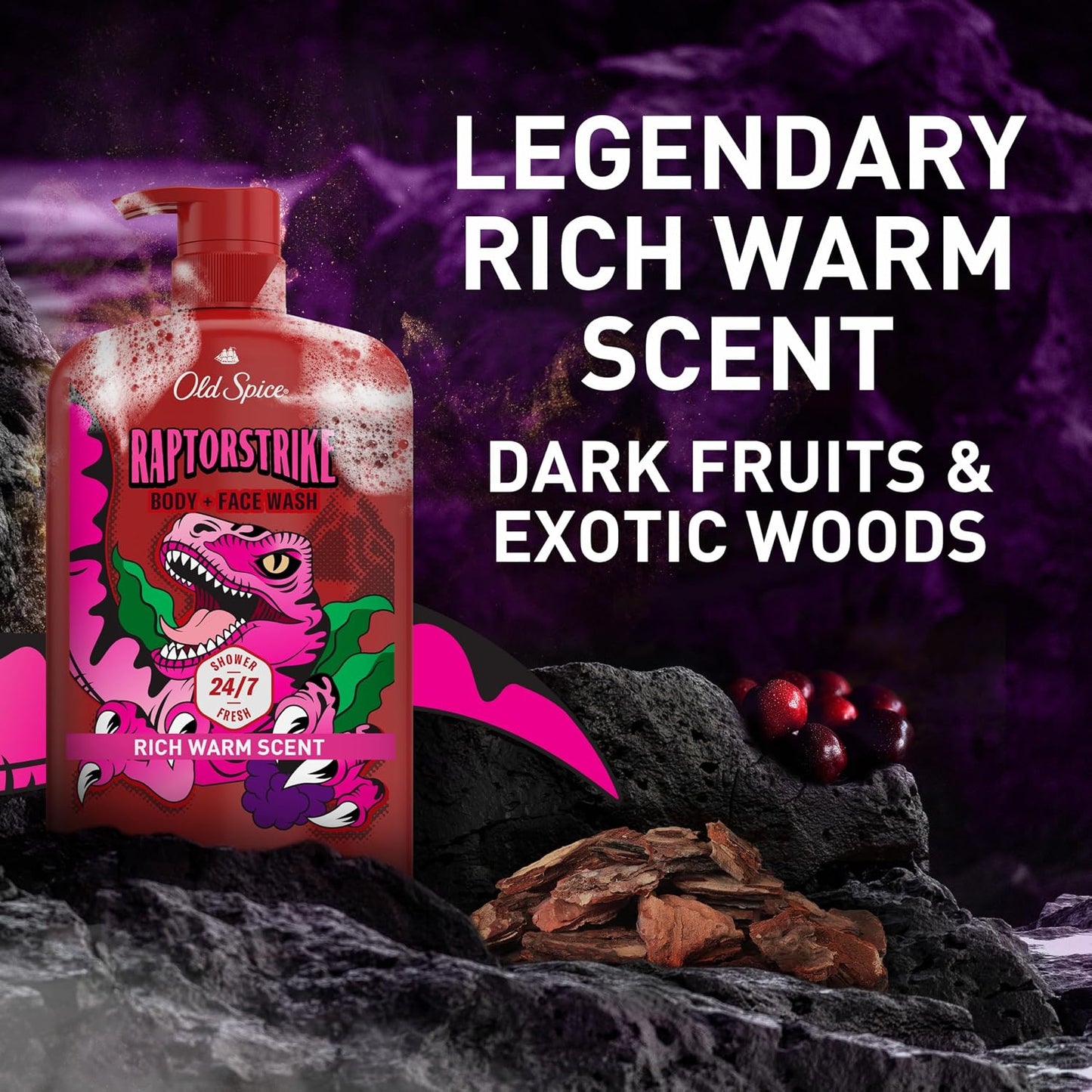 Old Spice Cleansing Body Wash for Men,3X Defense,24/7 Shower Fresh with Lasting Scent,2-in-1 Body & Face Wash,Raptorstrike with Dark Berry Scent,33.4 oz,(Pack of 2)