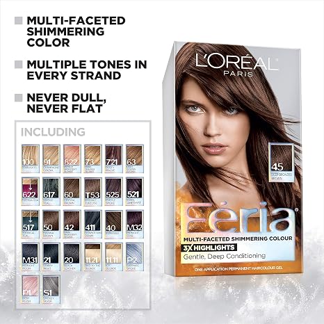 L'Oreal Paris Feria Multi-Faceted Shimmering Permanent Hair Color, B61 Downtown Brown (Hi-Lift Cool Brown), 1 Hair Dye Kit (Pack of 2)