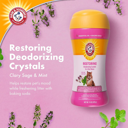 Arm & Hammer Cat Litter Deodorizing Crystals, Clary Sage Mint, 15 Oz Jar