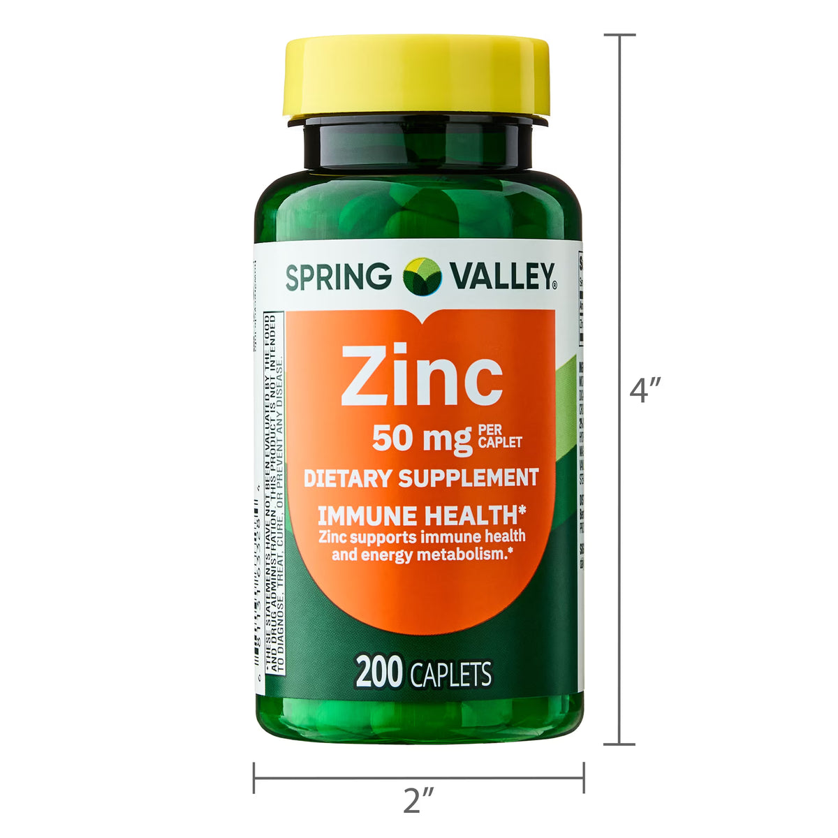 (3 pack) Spring Valley Zinc Dietary Supplement Caplets for Immune Health, 50 mg, 200 Count