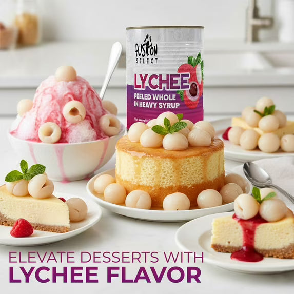 Fusion Select 2 Packs Canned Lychees in Syrup - Ready to Serve Canned Lychee Fruit - Peeled Whole in Heavy Syrup - For Bubble Tea, Boba Topping, Desserts, Garnishes, Fruit Salad - 20oz