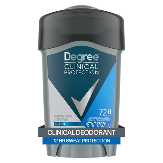 (3 pack) Degree Men Clinical Strength Antiperspirant Deodorant 96-Hour Sweat and Odor Protection Clean Soft Solid 5x Types of Sweat, 1.6 oz