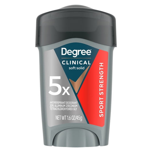 (3 pack) Degree Men Clinical Strength Antiperspirant Deodorant 96-Hour Sweat and Odor Protection Sport Strength Soft Solid 5x Types of Sweat, 1.6 oz