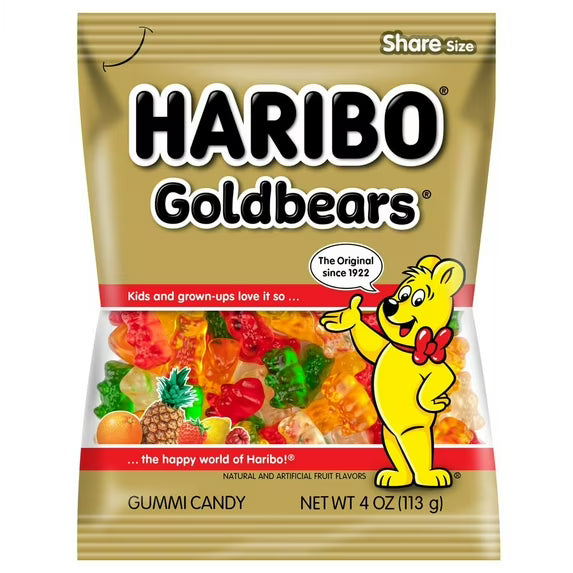 HARIBO Goldbears Gummy Bears Original Assorted Fruit Flavor Candy Gummies, 4 oz Bag