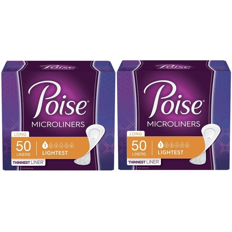 Poise Microliners, Long Length - Lightest Absorbency, 50 Count (Pack of 2)