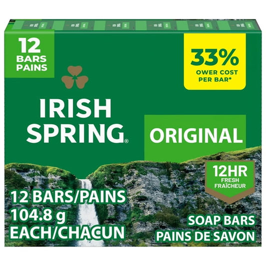 (2 pack) Irish Spring Bar Soap for Men, 12 HR Fresh Deodorant Soap, Original Scent, 3.7 oz Soap Bar (12 Pack)