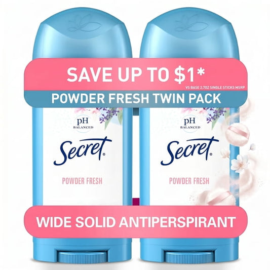 (3 pack) Secret Solid Antiperspirant Deodorant, Powder Fresh, 2.7 oz, Twin Pack