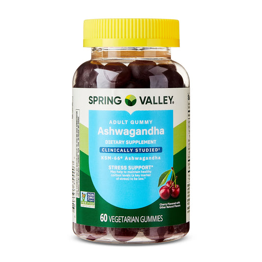 (3 pack) Spring Valley Ashwagandha Vegetarian Gummies for Stress Support Dietary Supplement, Cherry Flavor, 60 Count
