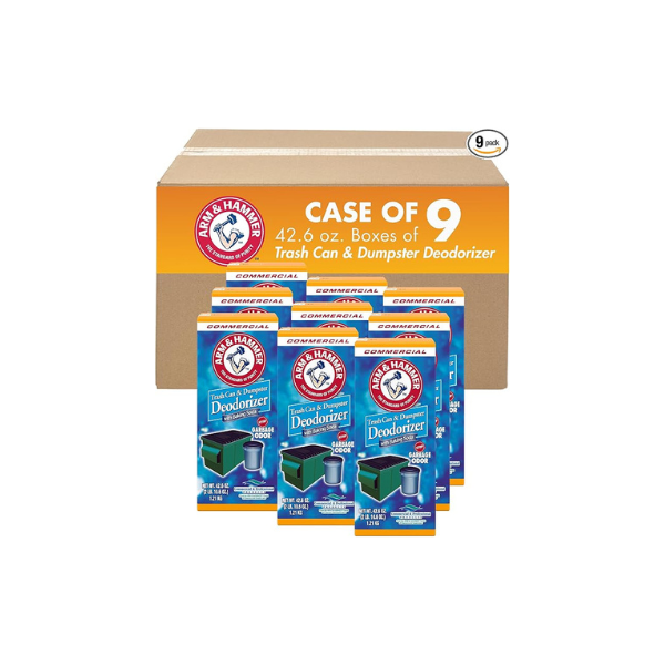 Arm & Hammer 3320084116CT Trash Can & Dumpster Deodorizer, Sprinkle Top, Original, Powder, 42.6 oz (Case of 9)