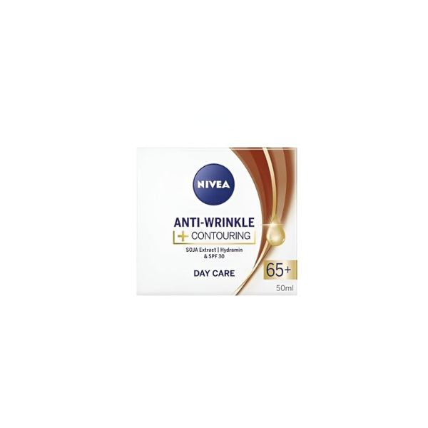 NIVEA Anti-Wrinkle & Contour-Enhancing Day Cream for 65+ Mature Skin, Intensely Moisturizing Formula with Soy Extract for Smoother Texture and Improved Facial Definition, 50 ml