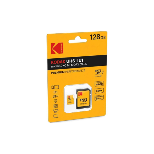 Kodak 128GB Class 10 UHS-I U1 MicroSDXC Card with Adapter 10x Write Speed