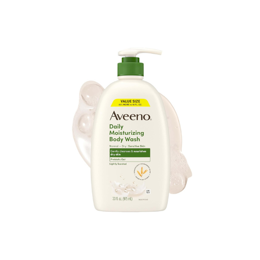 Aveeno Daily Moisturizing Body Wash for Normal to Dry Skin, Sensitive Formula with Prebiotic Oat, Gently Cleanses Dry Skin, Lightly Scented Body Wash for Women & Men,Value Size, 33 Fl Oz (Pack of 6)
