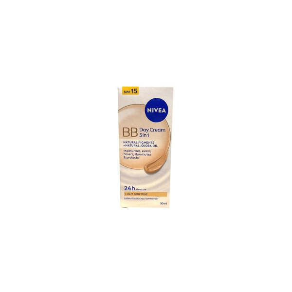 NIVEA 5-in-1 BB Cream Light with Mineral Pigments & Jojoba Oil, 50 ml Each – Bundle of 2 – Hydrating Complexion Perfecting Cream That Moisturises, Smooths, Evens Skin Tone & Enhances Natural Radiance