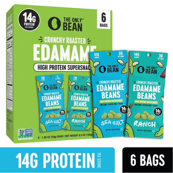 The Only Bean Roasted Edamame Beans Sea Salt & Ranch Variety Pack, 1.05 oz, 6 ct