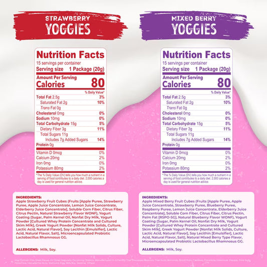 Nature’s Garden Probiotic Yoggies Variety Snack Packs, 21oz (0.7oz x 30) - Pack of 4 - Strawberry & Mixed Berry Flavors, Yogurt Covered Real Fruit Bites - Non-GMO, Vegetarian, Travel-Friendly Snacks