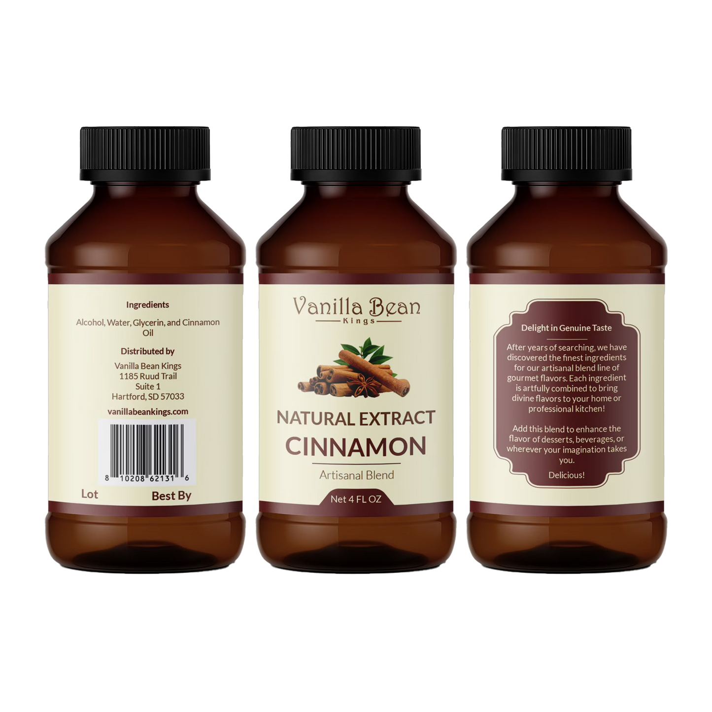 Pure Cinnamon Extract for Baking and Flavoring - 4 OZ - Natural Flavors for Baked Goods, Desserts, & Cooking