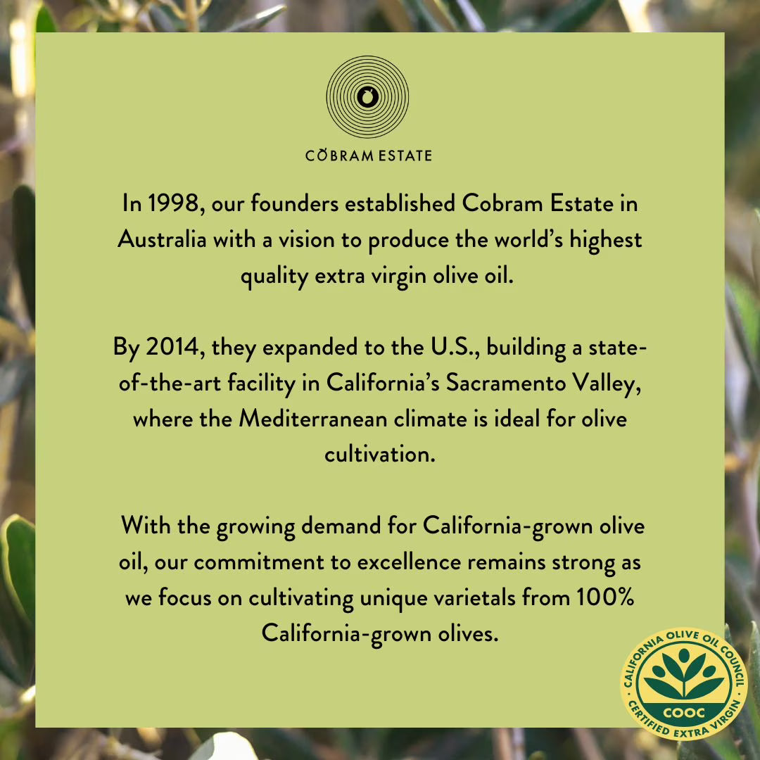 Cobram Estate Mild Flavor 100% California Extra Virgin Olive Oil, 12.7 fl oz Bottle – First Cold Pressed, Easy-Pour Cooking Oil