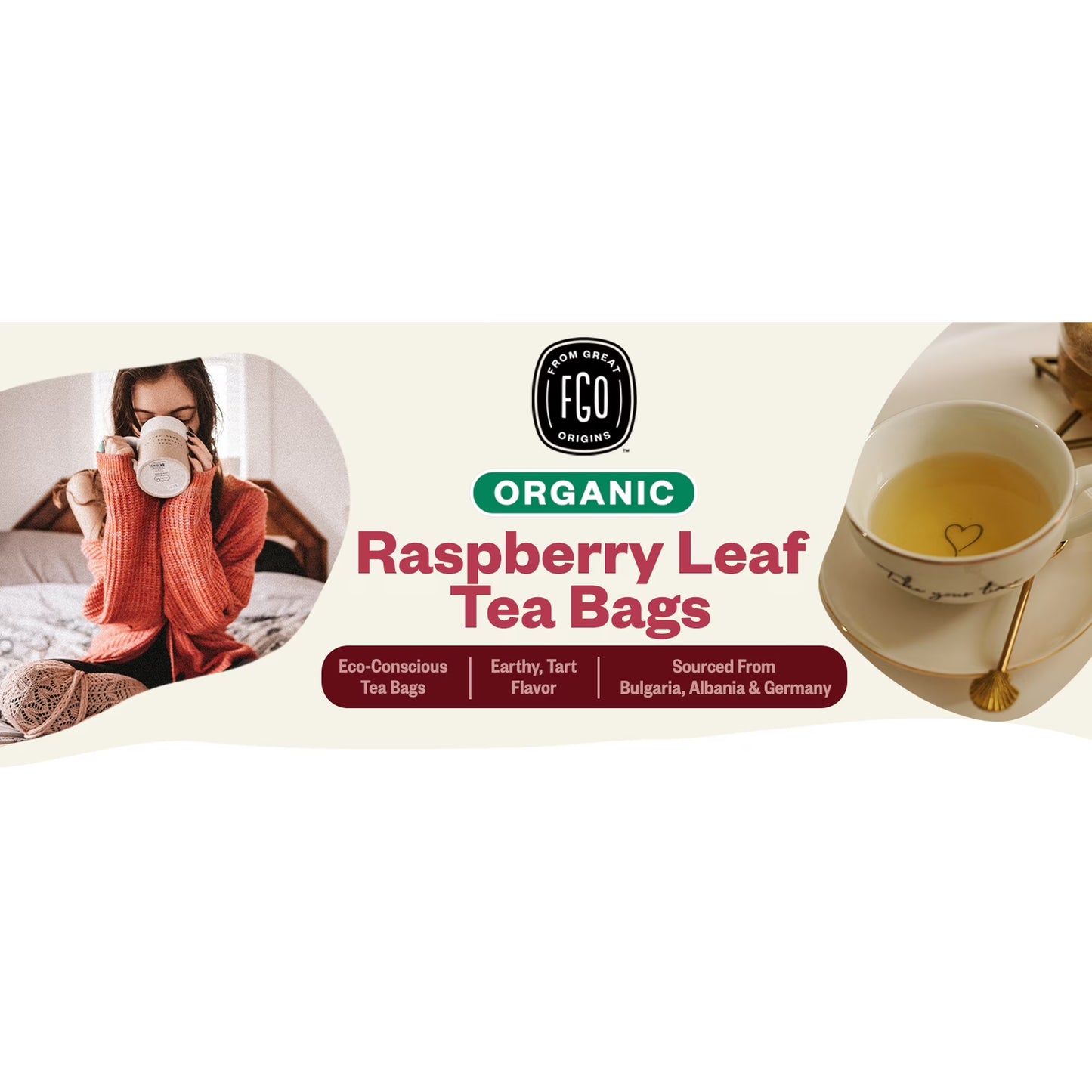 FGO Raspberry Leaf Tea, Organic, Eco-Conscious Tea Bags (100 Count)