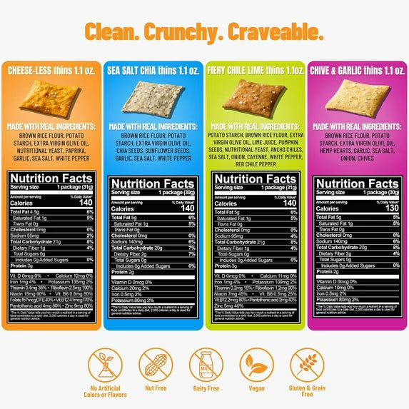 Every Body Eat Snack Thins Variety Pack, Gluten & Dairy Free, Vegan, School Lunch Snacks, Single Serve (Pack of 20)