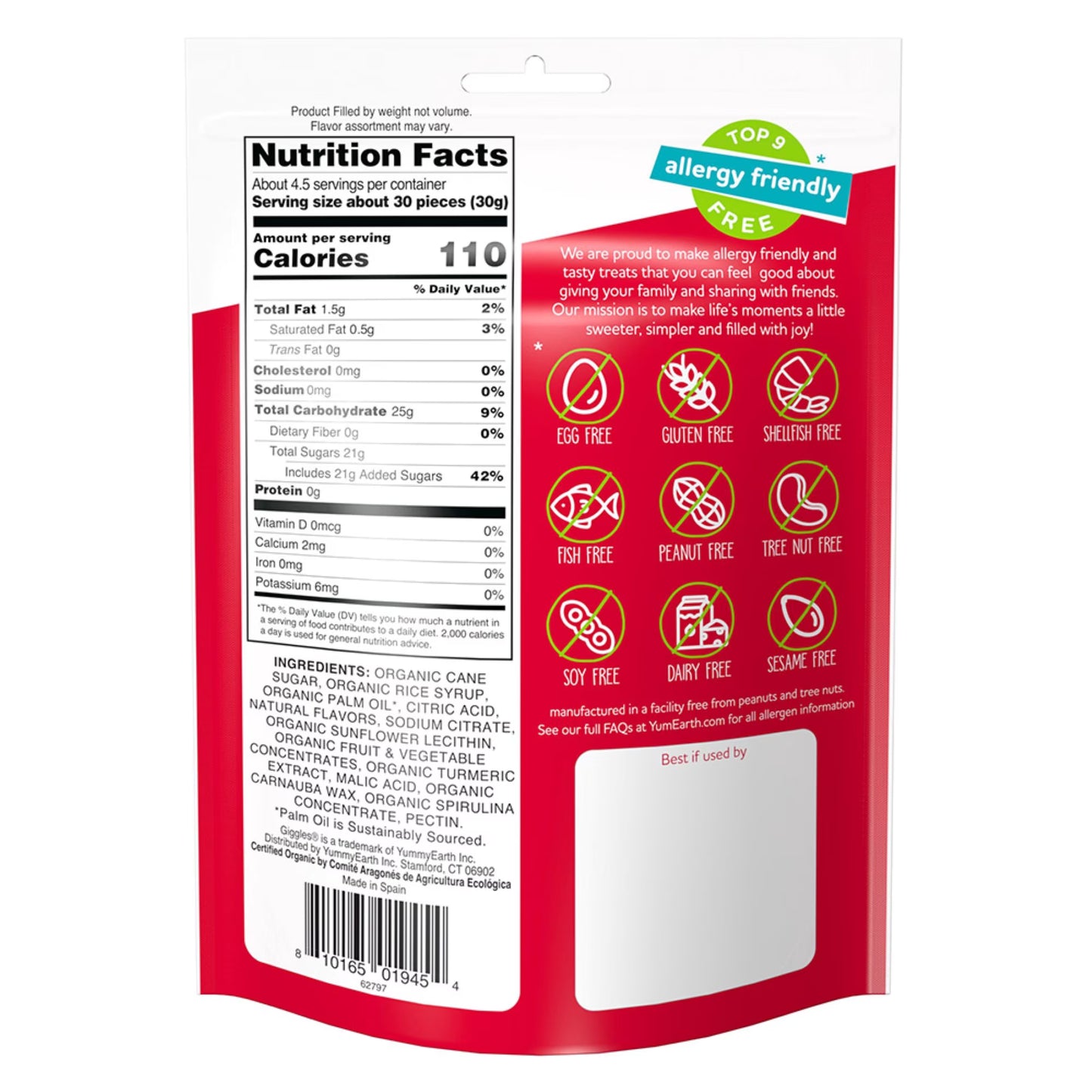 YumEarth Organic Giggles, Assorted Flavors Chewy Candy, Gluten Free, 5 oz Bag, Allergy Friendly
