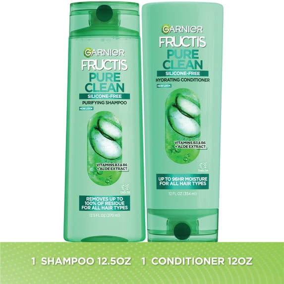 Garnier Fructis Pure Clean Smoothing, Straightening, Shampoo, Conditioner, All Hair Types, Everyday Use, 2 Count