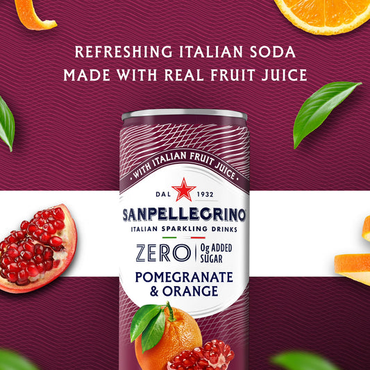 SanPellegrino Soda Italiana Sparkling Orange and Pomegranate, Low Calorie Zero Added Sugar, 24 Pack Cans