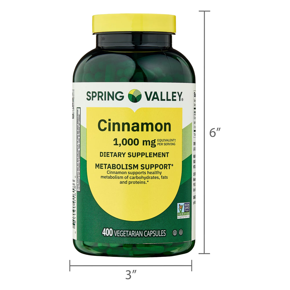 (2 pack) Spring Valley Cinnamon Dietary Supplement Vegetarian Capsules for Metabolism Support, 1000 mg, 400 Count