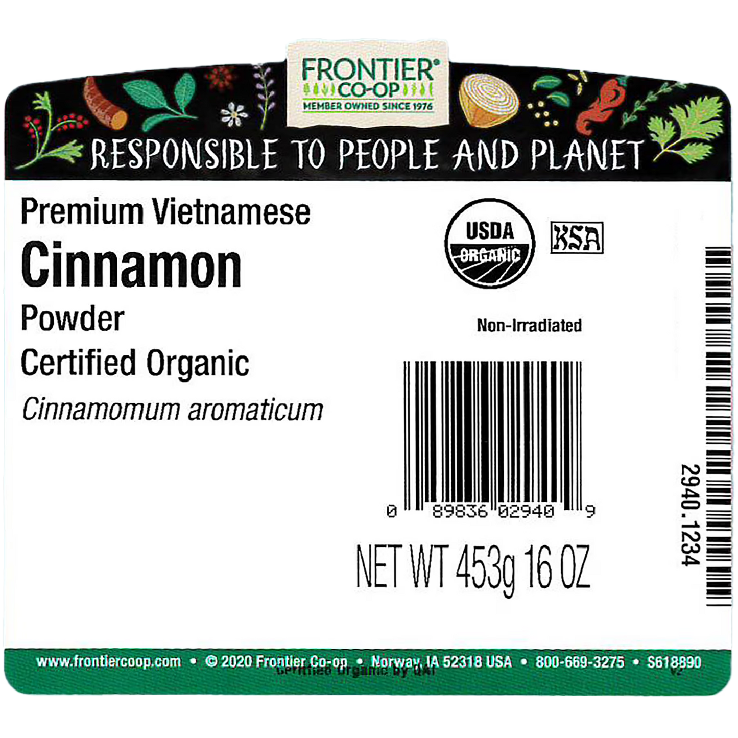 Frontier Co-op Certified Organic Vietnamese Cinnamon, 16 oz. Bag