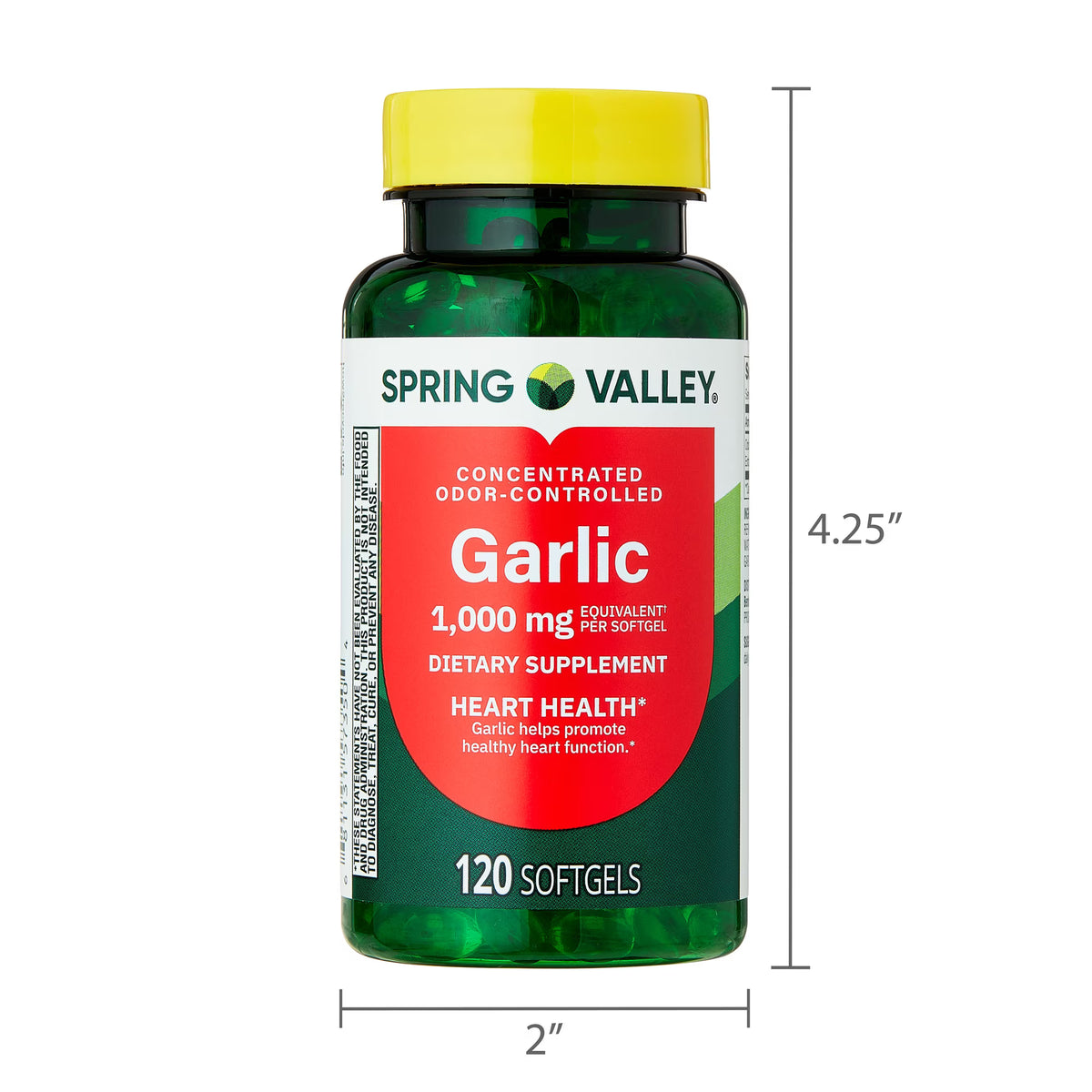 Spring Valley Odor-Controlled Garlic Dietary Supplement Softgels for Heart Health, 1000 mg, 120 Count