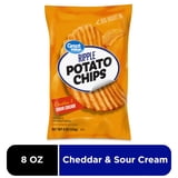 (4 pack) Great Value Rippled Cheddar & Sour Cream Potato Chips, 8 oz Bag
