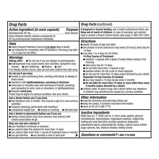 Equate Esomeprazole Magnesium Acid Reducer 20 mg Delayed Release Capsules, 42 Count