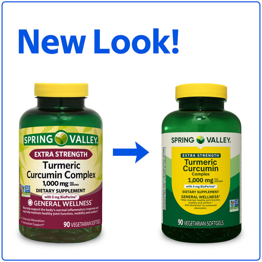 Spring Valley Extra Strength Turmeric Curcumin Complex Softgels Dietary Supplement, 1,000 mg, 90 Ct