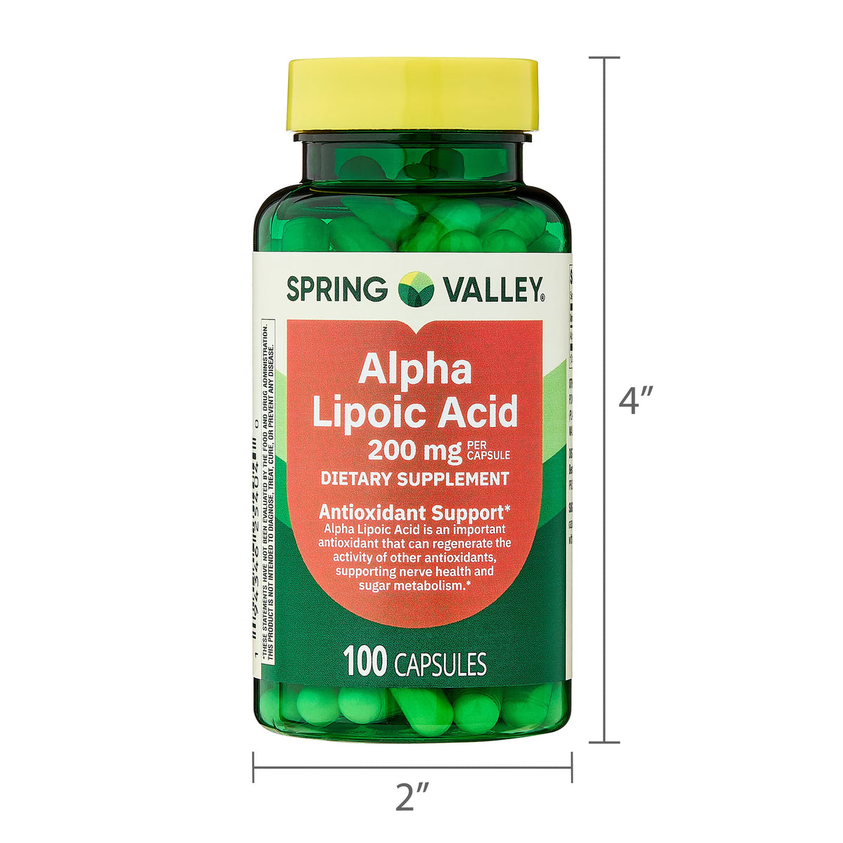 Spring Valley Alpha Lipoic Acid, Antioxidant Support, Dietary Supplement, 200mg Capsule, 100 Count