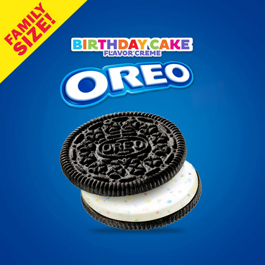 OREO Birthday Cake Creme Chocolate Sandwich Cookies, Family Size, 17 oz